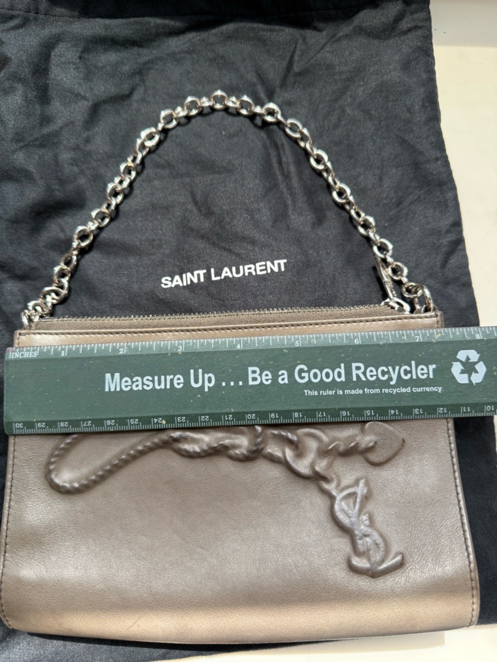 Saint Laurent Taupe Leather Chain Shoulder Bag with Embossed Knot YSL - Picture 7 of 8